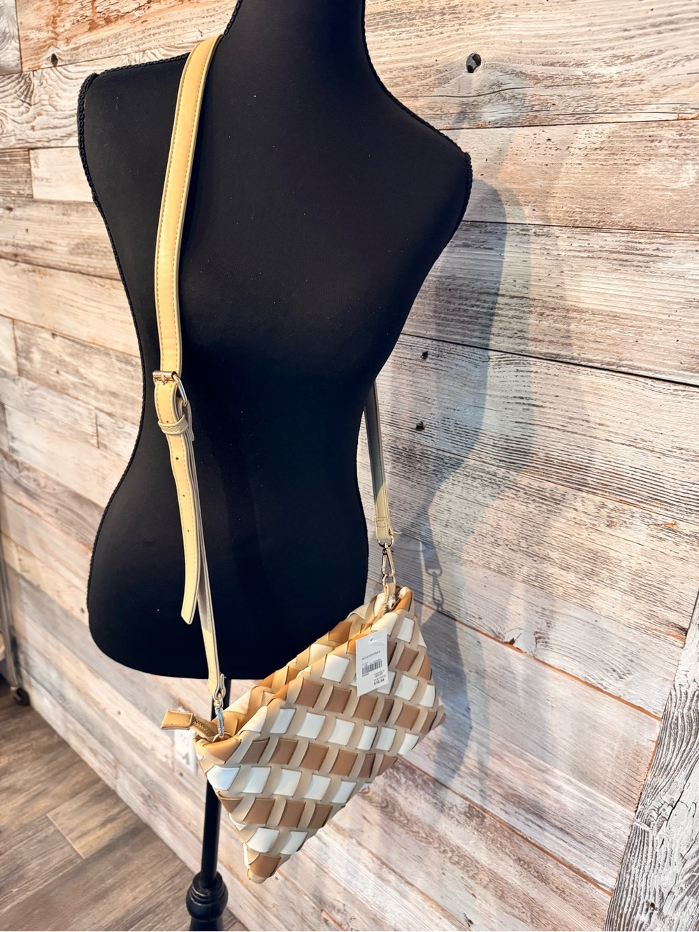 NWT Cato Woven Crossbody Bag in Cream and Tan